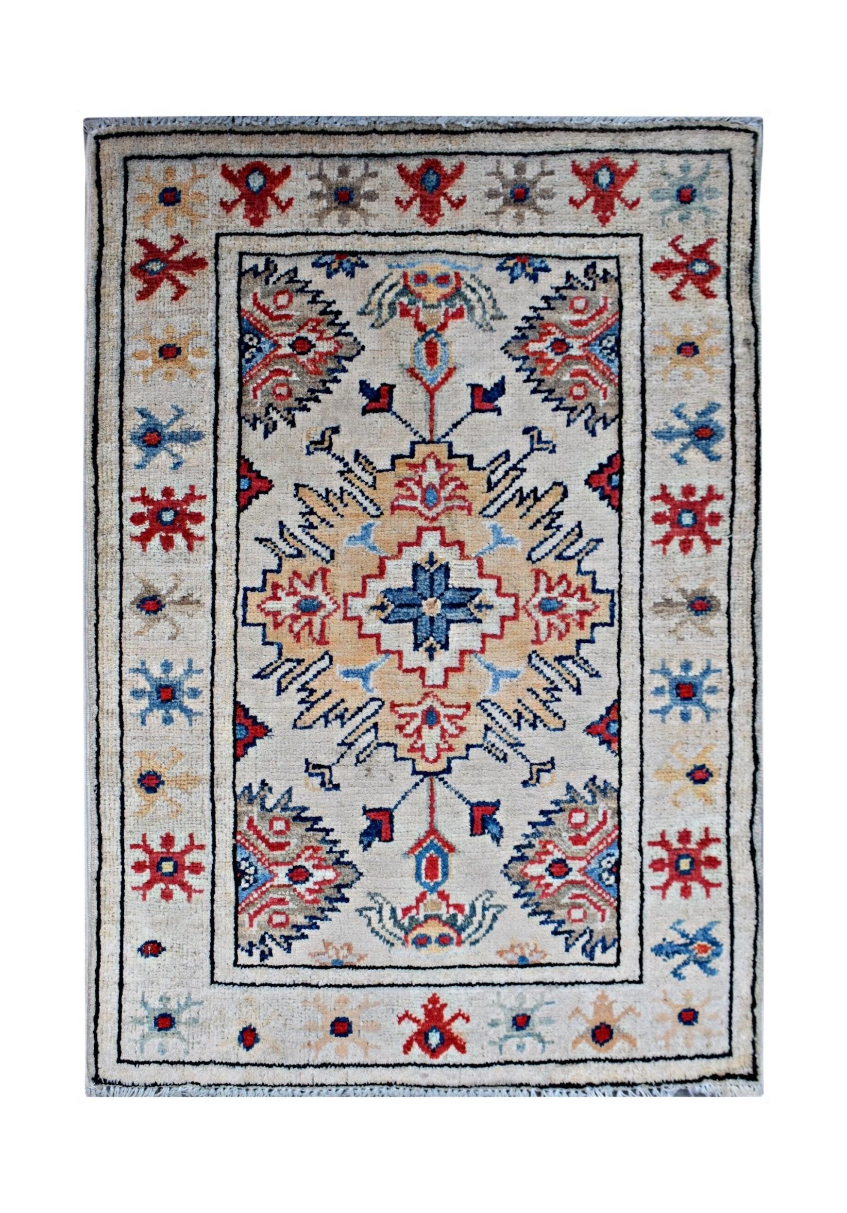 Handmade Mini Afghan Chobi Rug | 86 x 60 cm | 2'10" x 2' - Najaf Rugs & Textile
