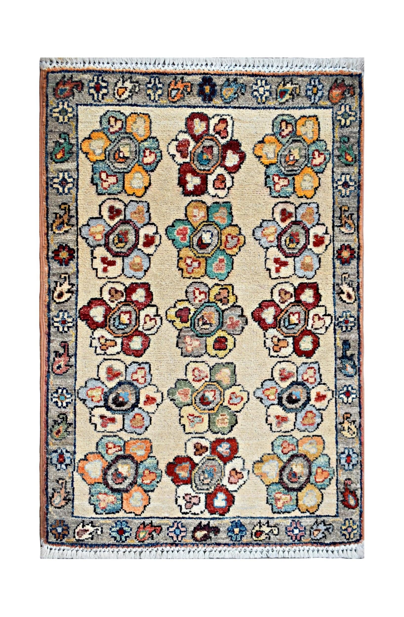 Handmade Mini Afghan Chobi Rug | 87 x 61 cm | 2'10" x 2' - Najaf Rugs & Textile