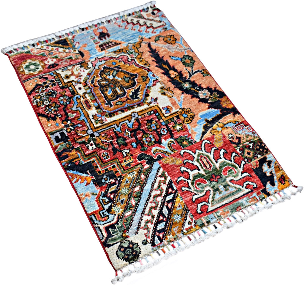 Handmade Mini Afghan Chobi Rug | 87 x 62 cm | 2'10" x 2' - Najaf Rugs & Textile