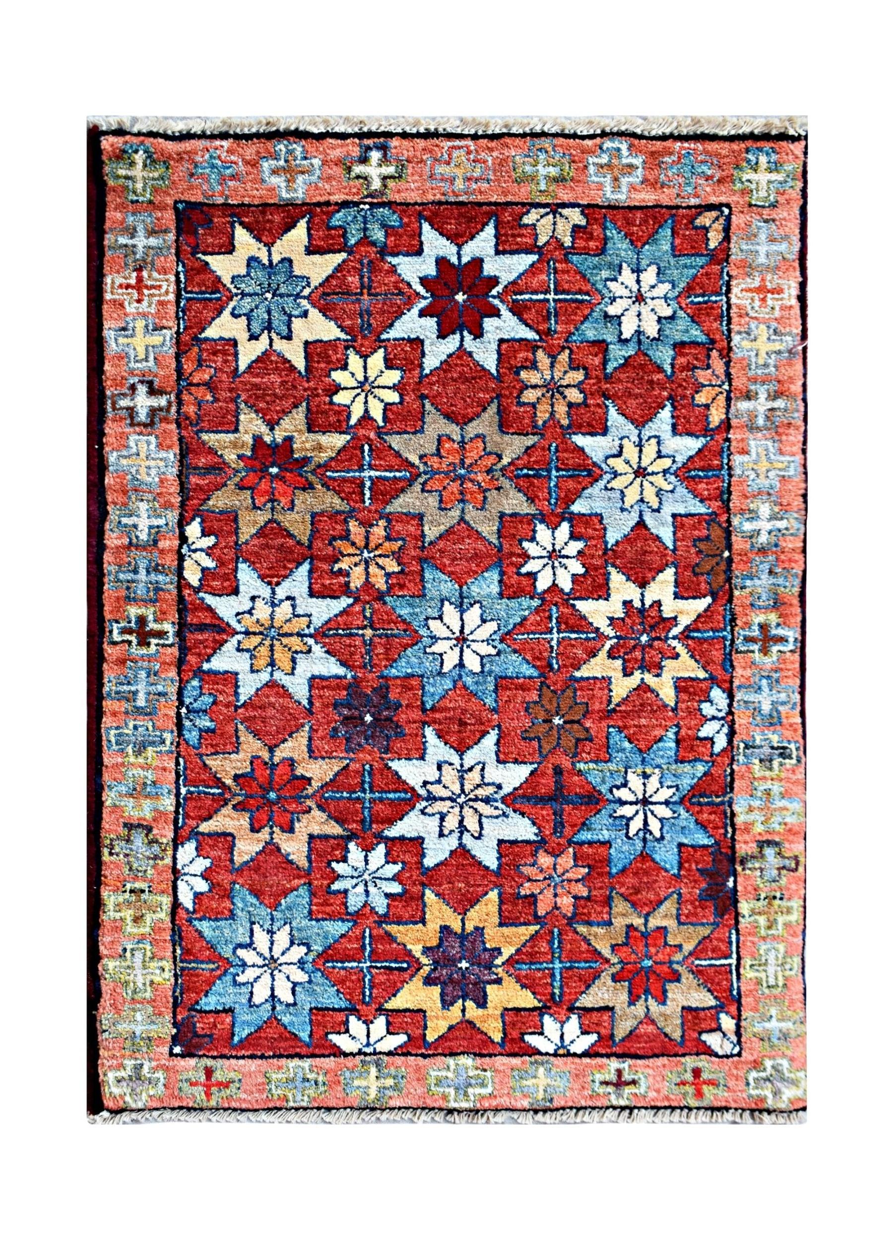 Handmade Mini Afghan Chobi Rug | 88 x 61 cm | 2'11" x 2' - Najaf Rugs & Textile