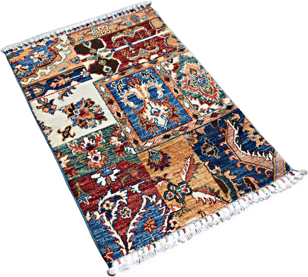 Handmade Mini Afghan Chobi Rug | 89 x 60 cm | 2'11" x 2' - Najaf Rugs & Textile