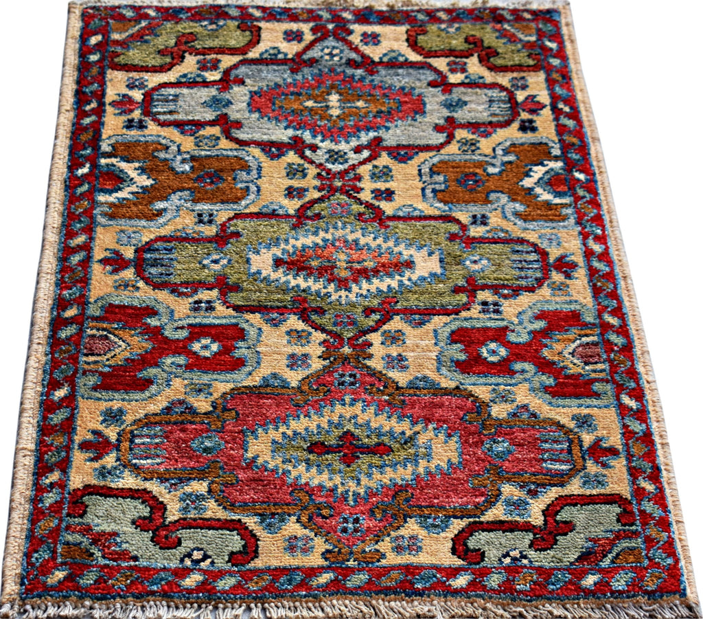 Handmade Mini Afghan Chobi Rug | 89 x 61 cm | 2'11 x 2' - Najaf Rugs & Textile