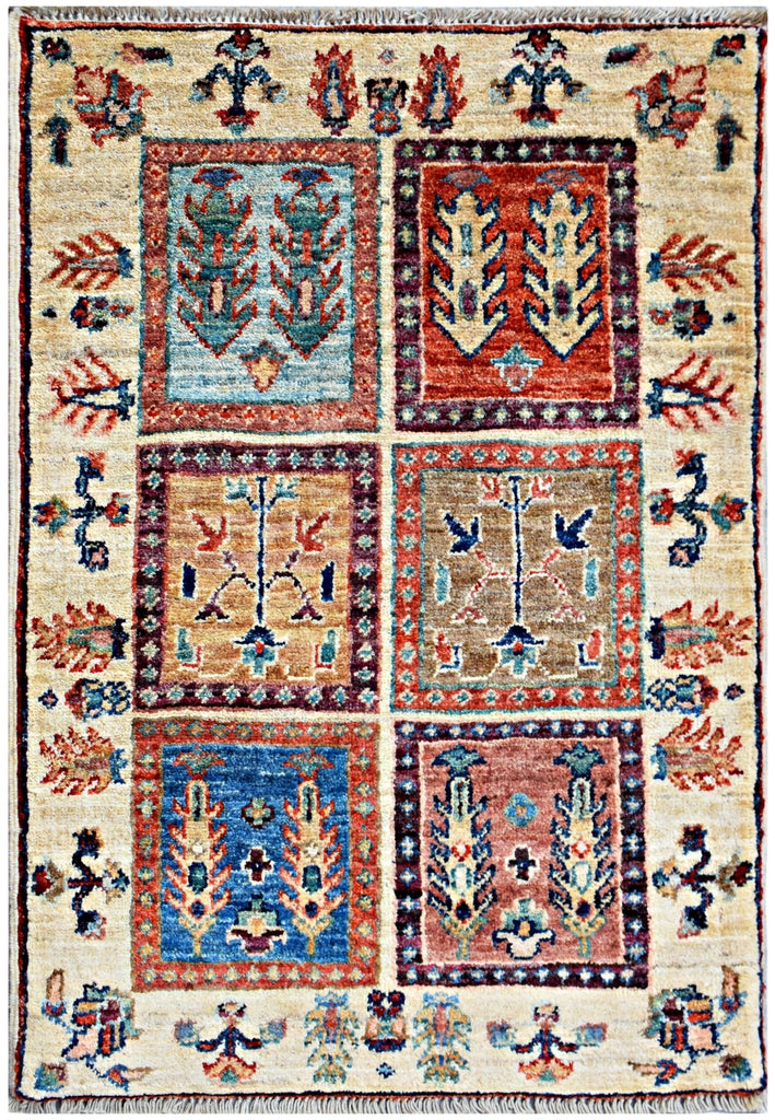 Handmade Mini Afghan Chobi Rug | 89 x 62 cm | 2'11" x 2'1" - Najaf Rugs & Textile
