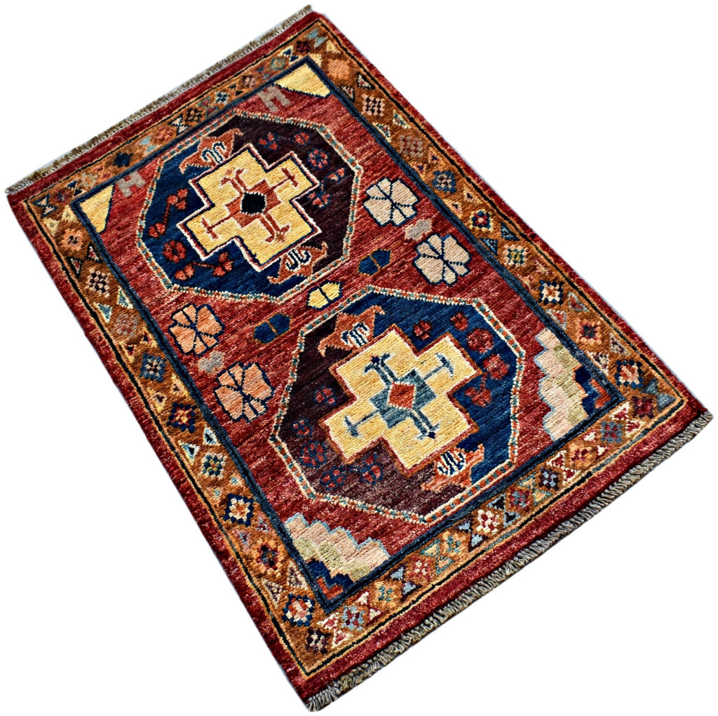 Handmade Mini Afghan Chobi Rug | 90 x 59 cm | 2'11" x 1'11" - Najaf Rugs & Textile