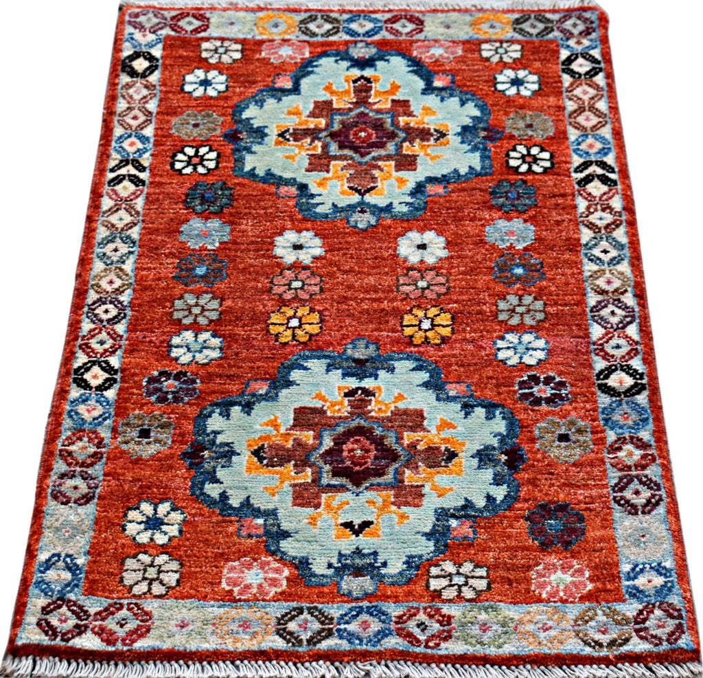 Handmade Mini Afghan Chobi Rug | 90 x 60 cm | 3' x 2' - Najaf Rugs & Textile