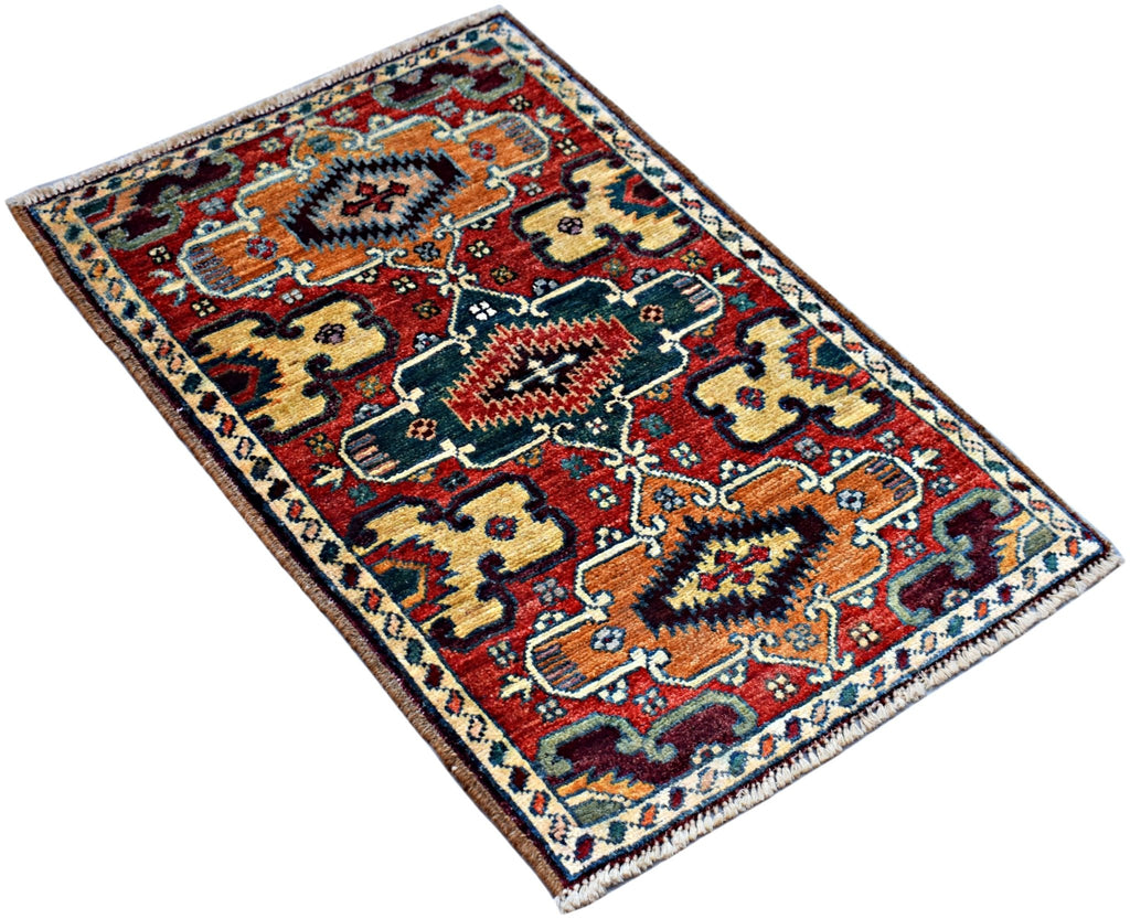 Handmade Mini Afghan Chobi Rug | 91 x 61 cm | 3' x 2' - Najaf Rugs & Textile