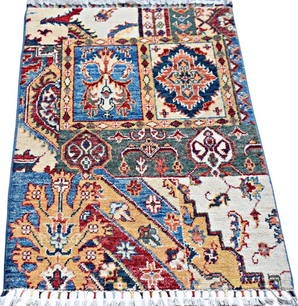 Handmade Mini Afghan Chobi Rug | 93 x 63 cm | 3'1" x 2'1" - Najaf Rugs & Textile