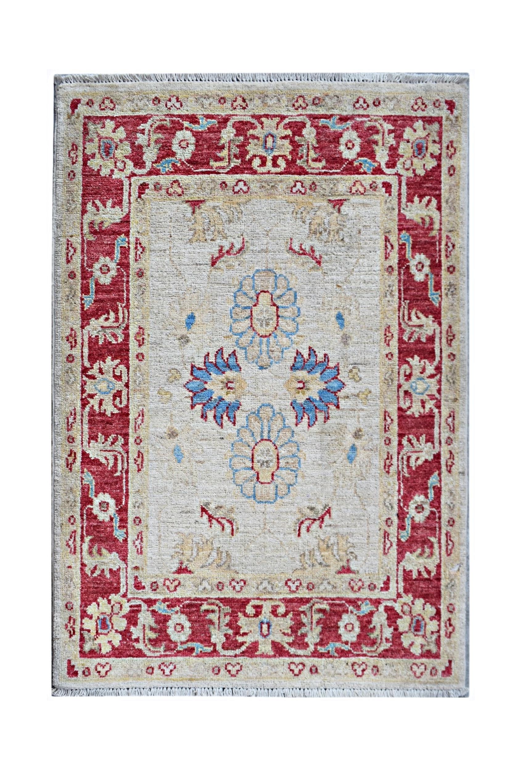 Handmade Mini Afghan Chobi Rug | 93 x 67 cm | 3'2" x 2'3" - Najaf Rugs & Textile