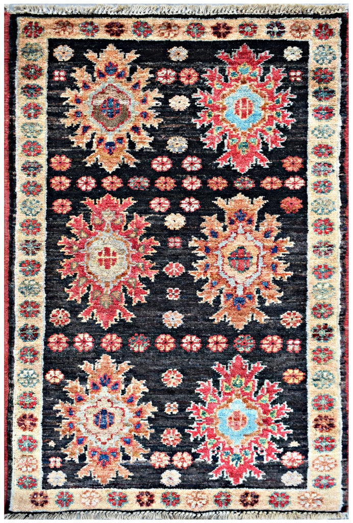 Handmade Mini Afghan Chobi Rug | 95 x 54 cm | 3'2" x 1'9" - Najaf Rugs & Textile