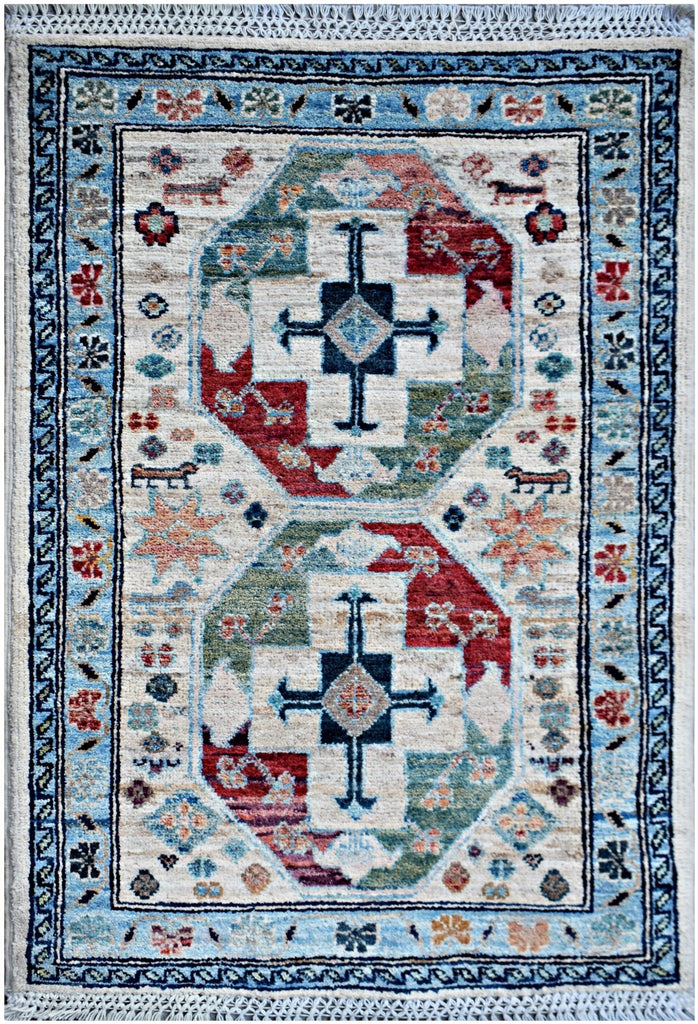 Handmade Mini Afghan Chobi Rug | 95 x 60 cm | 3'2" x 2' - Najaf Rugs & Textile