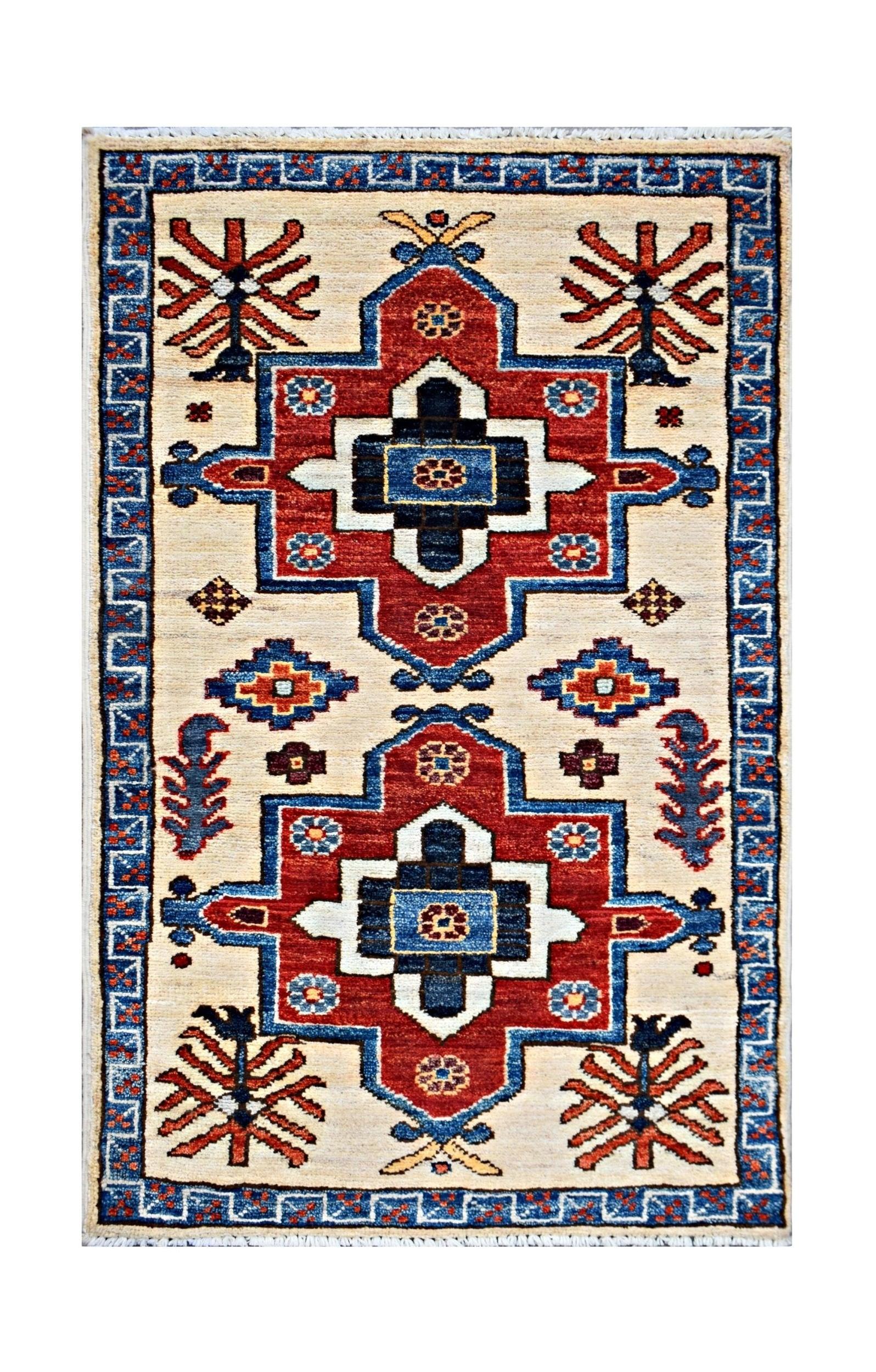 Handmade Mini Afghan Chobi Rug | 96 x 52 cm | 3'2" x 1'9" - Najaf Rugs & Textile