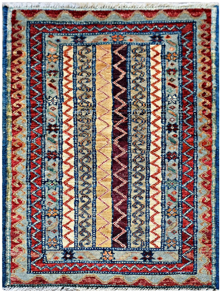Handmade Mini Afghan Chobi Rug | 96 x 53 cm | 3'2" x 1'9" - Najaf Rugs & Textile