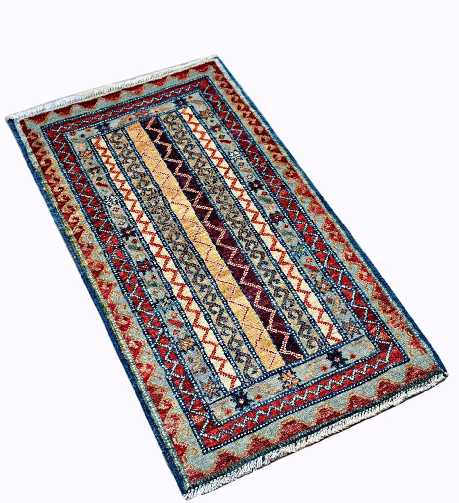 Handmade Mini Afghan Chobi Rug | 96 x 53 cm | 3'2" x 1'9" - Najaf Rugs & Textile