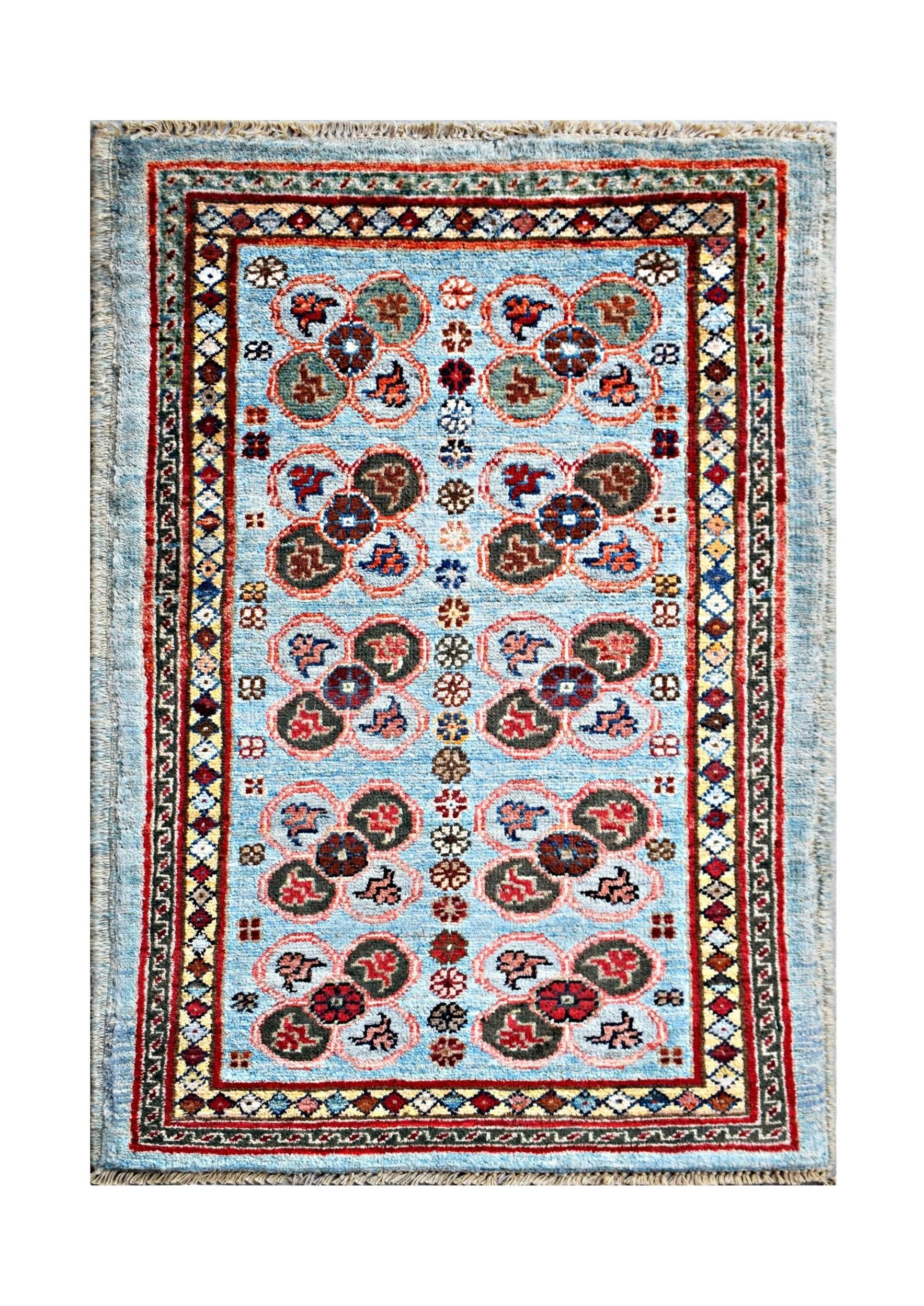 Handmade Mini Afghan Chobi Rug | 97 x 55 cm | 3'2" x 1'10" - Najaf Rugs & Textile