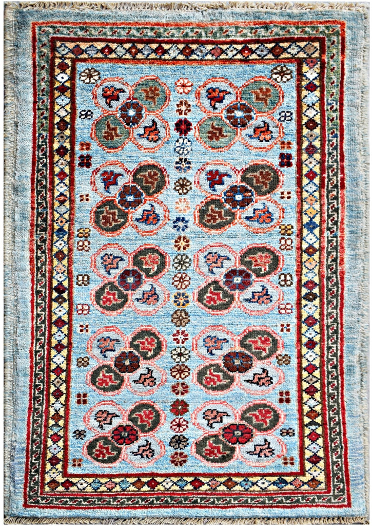 Handmade Mini Afghan Chobi Rug | 97 x 55 cm | 3'2" x 1'10" - Najaf Rugs & Textile