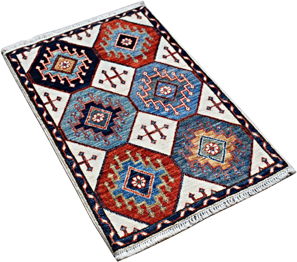 Handmade Mini Afghan Chobi Rug | 97 x 62 cm | 3'3" x 2'1" - Najaf Rugs & Textile