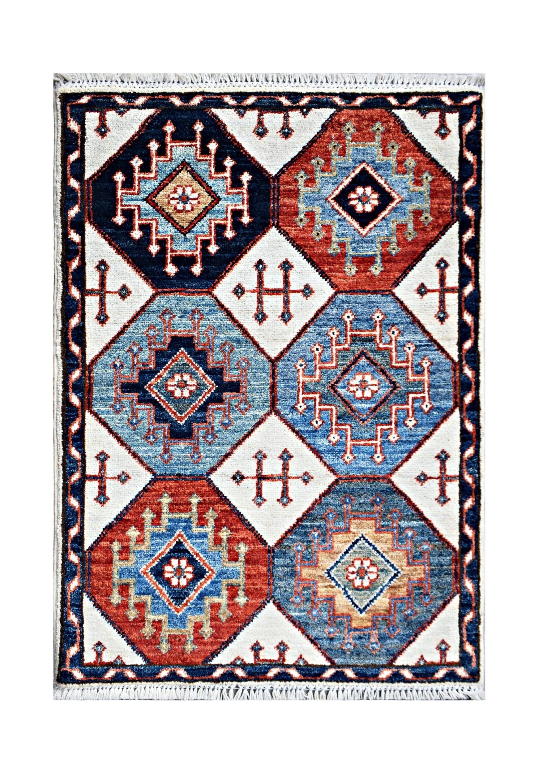 Handmade Mini Afghan Chobi Rug | 97 x 62 cm | 3'3" x 2'1" - Najaf Rugs & Textile