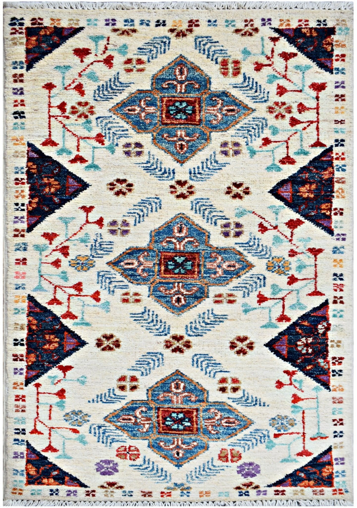 Handmade Mini Afghan Chobi Rug | 99 x 50 cm | 3'3" x 1'8" - Najaf Rugs & Textile