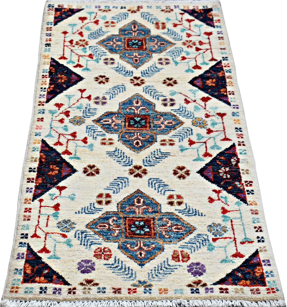 Handmade Mini Afghan Chobi Rug | 99 x 50 cm | 3'3" x 1'8" - Najaf Rugs & Textile
