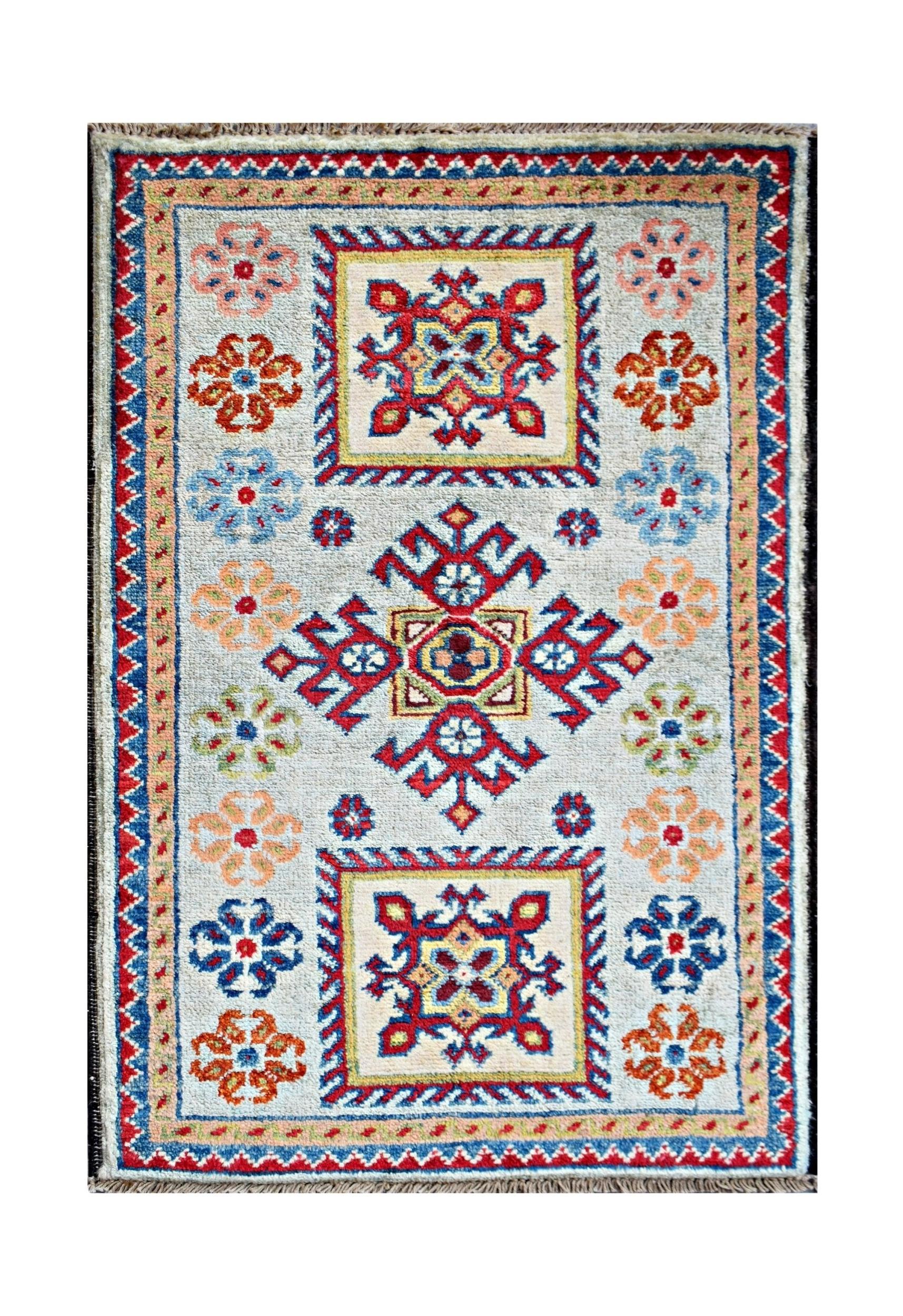 Handmade Mini Afghan Chobi Rug | 99 x 55 cm | 3'3" x 1'10" - Najaf Rugs & Textile
