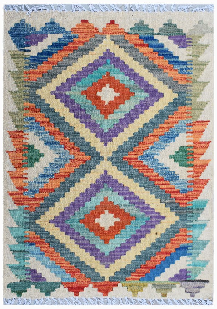 Handmade Mini Afghan Maimana Kilim | 86 x 63 cm | 2'10" x 2'1" - Najaf Rugs & Textile