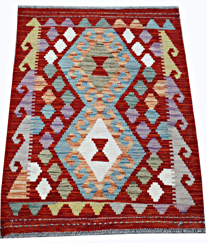 Handmade Mini Afghan Maimana Kilim | 86 x 64 cm | 2'11" x 2'2" - Najaf Rugs & Textile