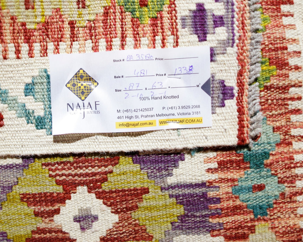 Handmade Mini Afghan Maimana Kilim | 87 x 63 cm | 2'10" x 2'1" - Najaf Rugs & Textile