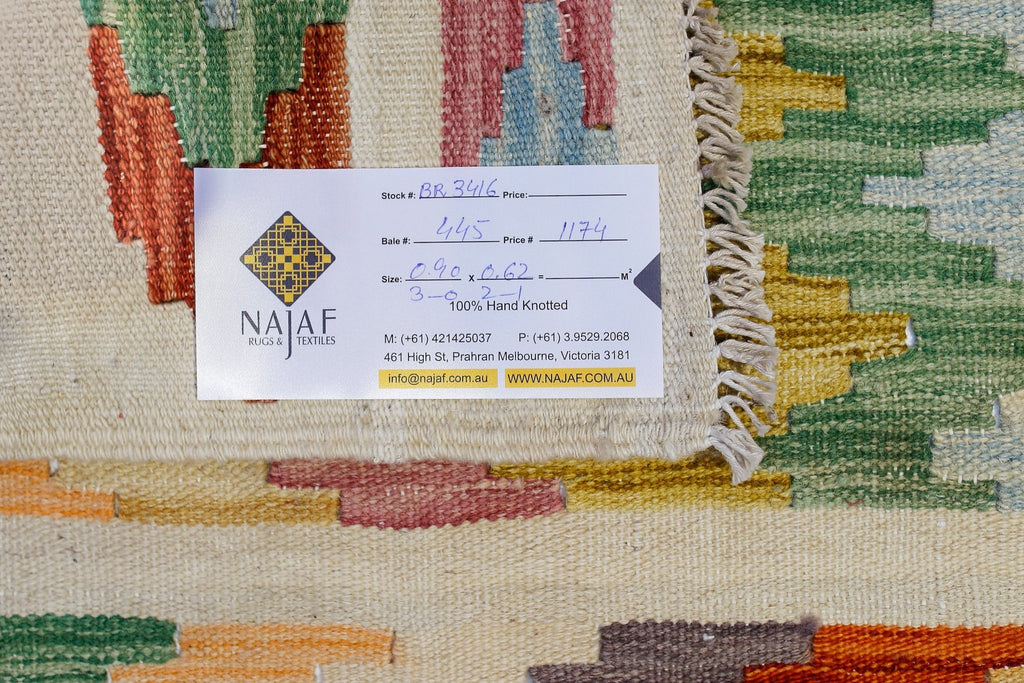 Handmade Mini Afghan Maimana Kilim | 90 x 62 cm | 3' x 2'1" - Najaf Rugs & Textile