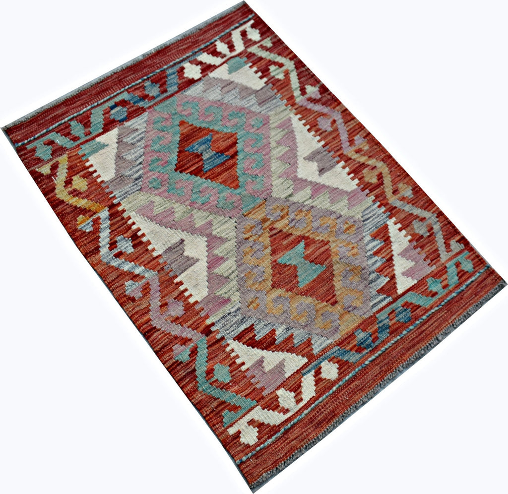 Handmade Mini Afghan Maimana Kilim | 91 x 66 cm | 3' x 2'2" - Najaf Rugs & Textile