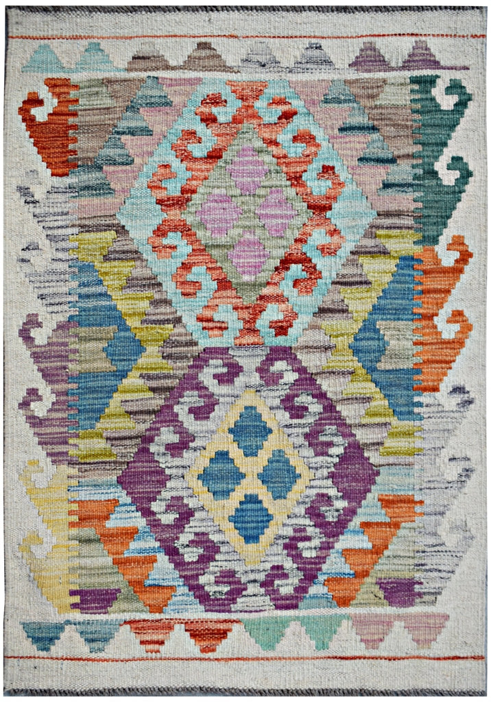 Handmade Mini Afghan Maimana Kilim | 92 x 66 cm | 3'1" x 2'2" - Najaf Rugs & Textile