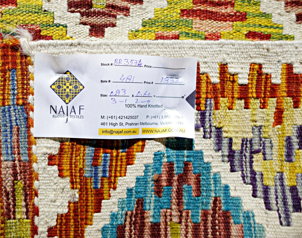 Handmade Mini Afghan Maimana Kilim | 93 x 60 cm | 3'1" x 2' - Najaf Rugs & Textile
