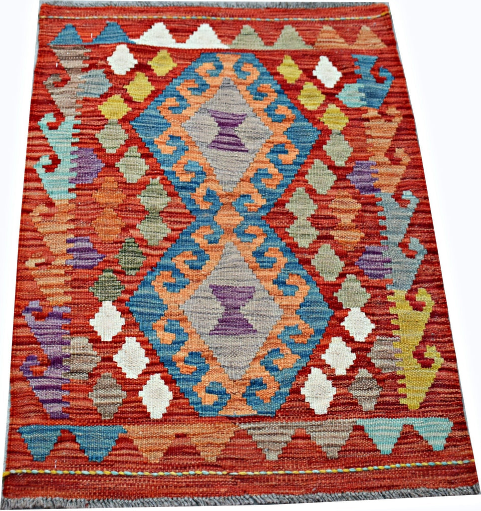 Handmade Mini Afghan Maimana Kilim | 93 x 64 cm | 3'1" x 2'1" - Najaf Rugs & Textile