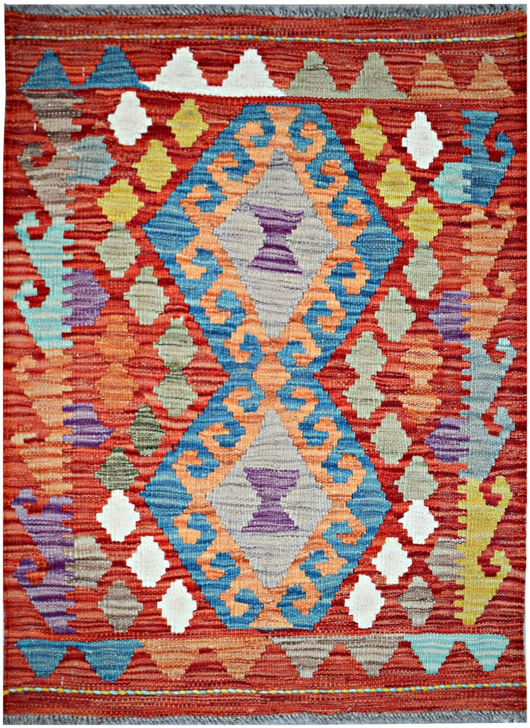 Handmade Mini Afghan Maimana Kilim | 93 x 64 cm | 3'1" x 2'1" - Najaf Rugs & Textile