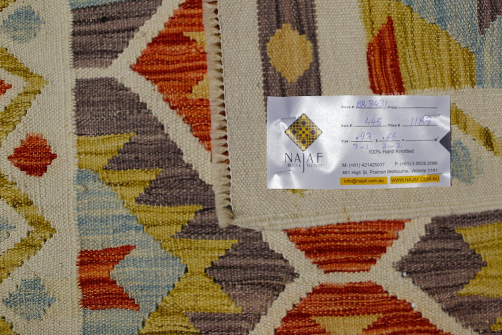 Handmade Mini Afghan Maimana Kilim | 93 x 66 cm | 3'1" x 2'2" - Najaf Rugs & Textile