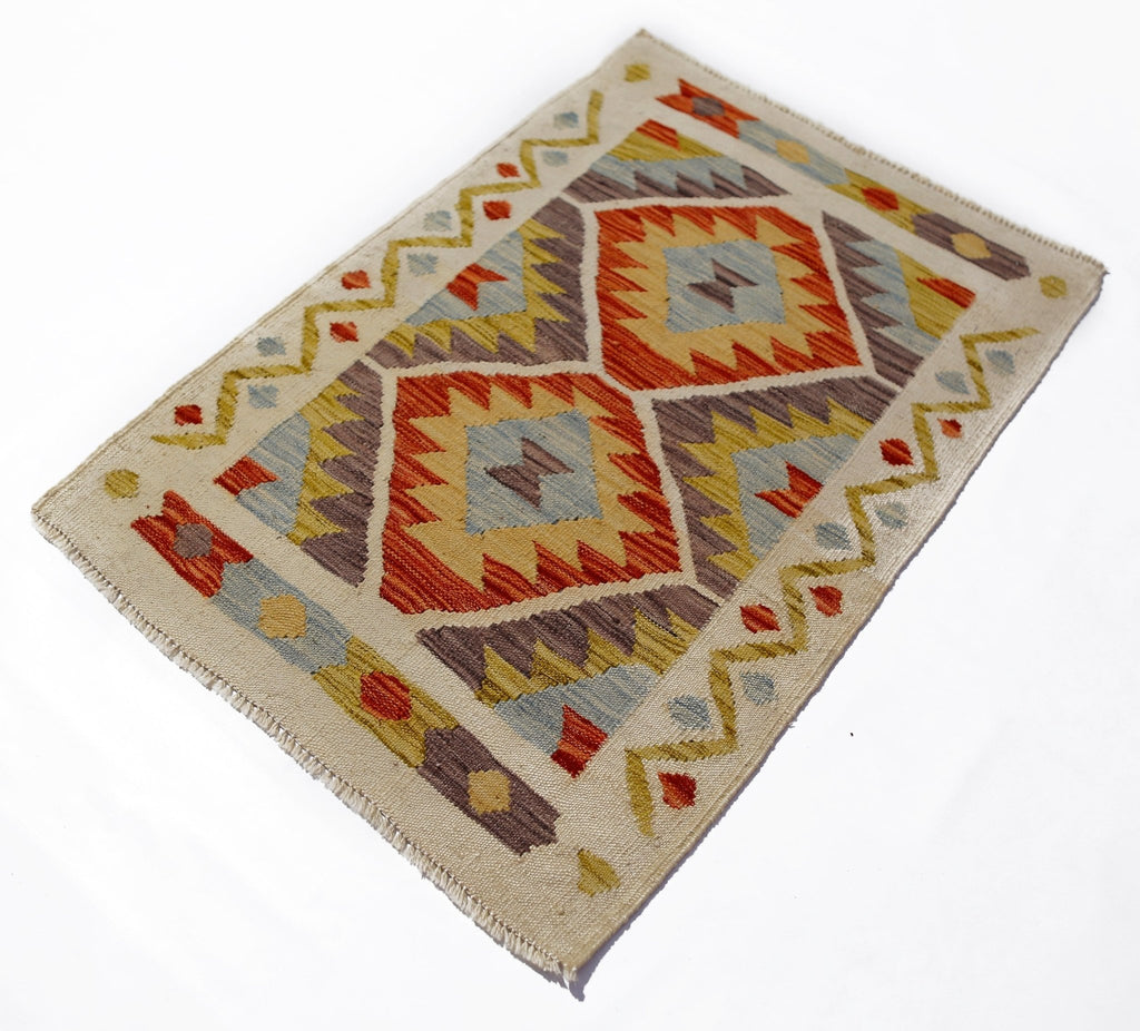 Handmade Mini Afghan Maimana Kilim | 93 x 66 cm | 3'1" x 2'2" - Najaf Rugs & Textile
