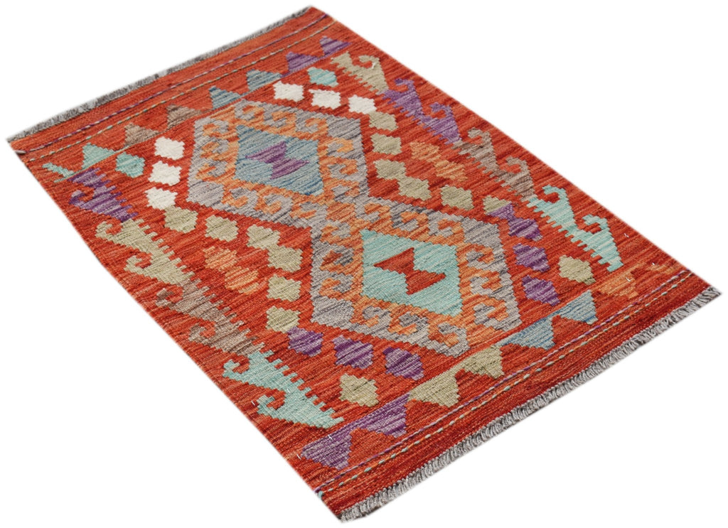 Handmade Mini Afghan Maimana Kilim | 94 x 63 cm | 3'2" x 2'1" - Najaf Rugs & Textile