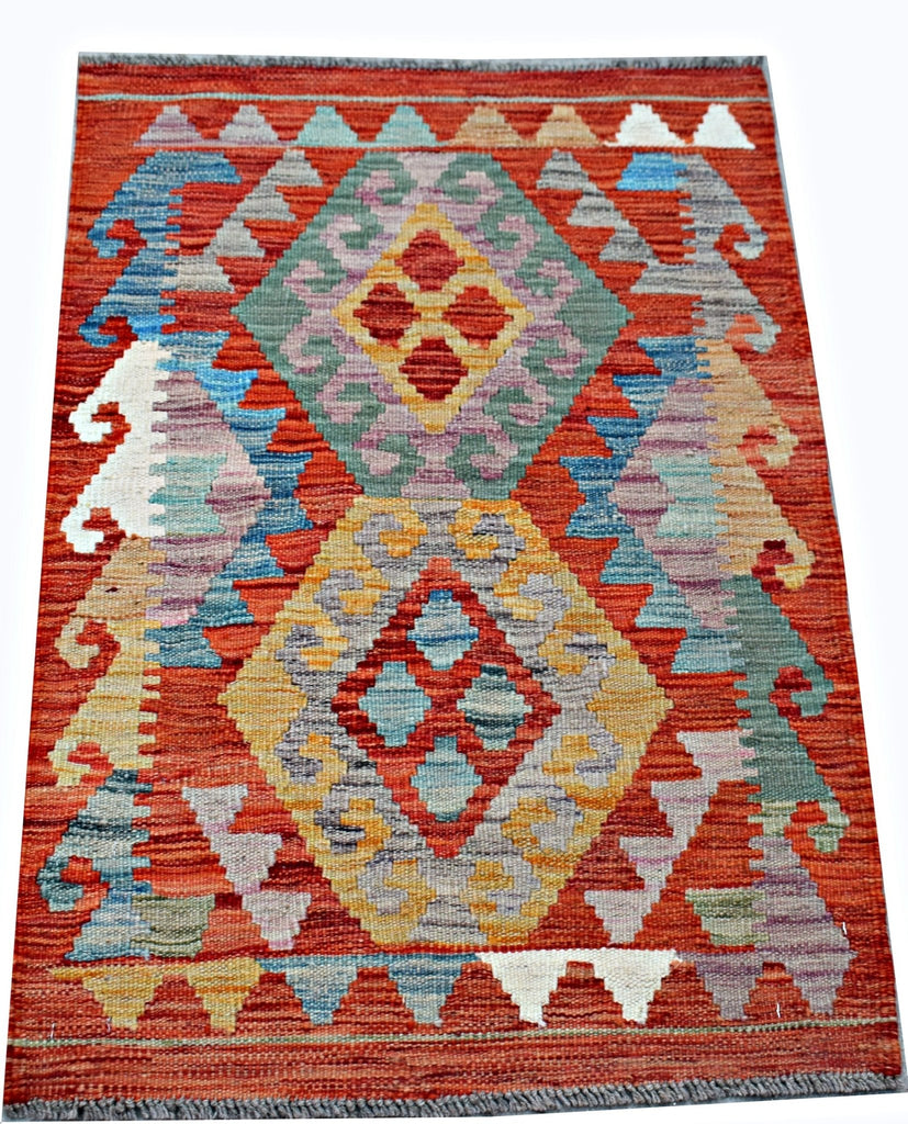 Handmade Mini Afghan Maimana Kilim | 94 x 67 cm | 3'1" x 2'2" - Najaf Rugs & Textile