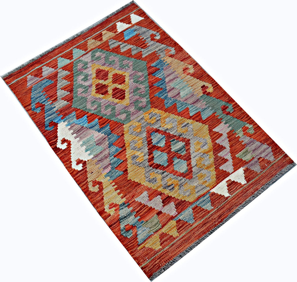Handmade Mini Afghan Maimana Kilim | 94 x 67 cm | 3'1" x 2'2" - Najaf Rugs & Textile