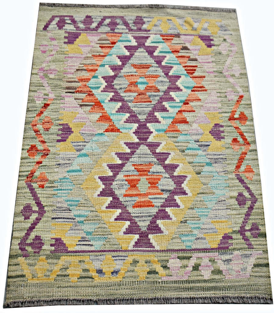 Handmade Mini Afghan Maimana Kilim | 95 x 66 cm | 3'2" x 2'2" - Najaf Rugs & Textile