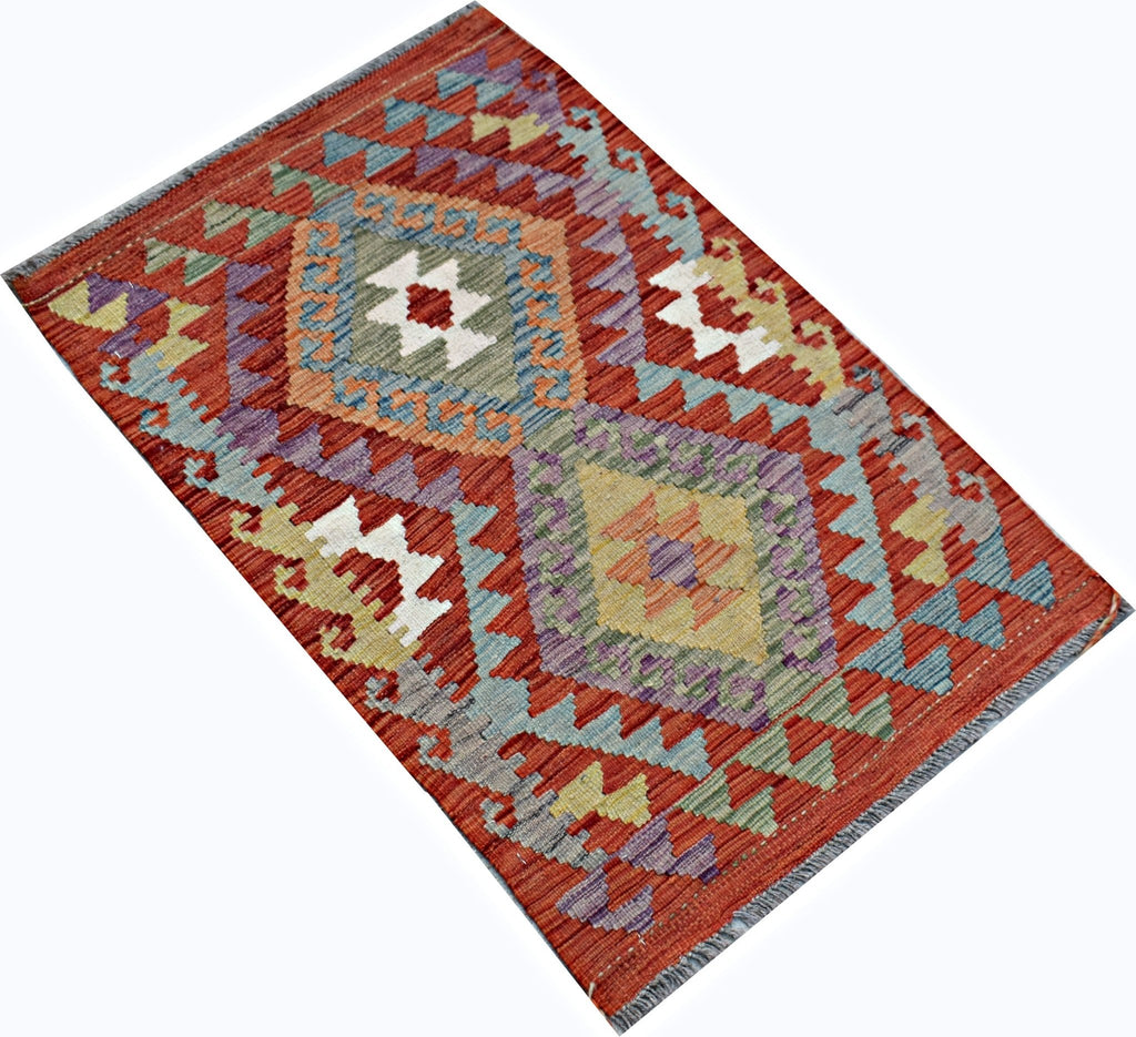 Handmade Mini Afghan Maimana Kilim | 96 x 63 cm | 3'2" x 2'1" - Najaf Rugs & Textile
