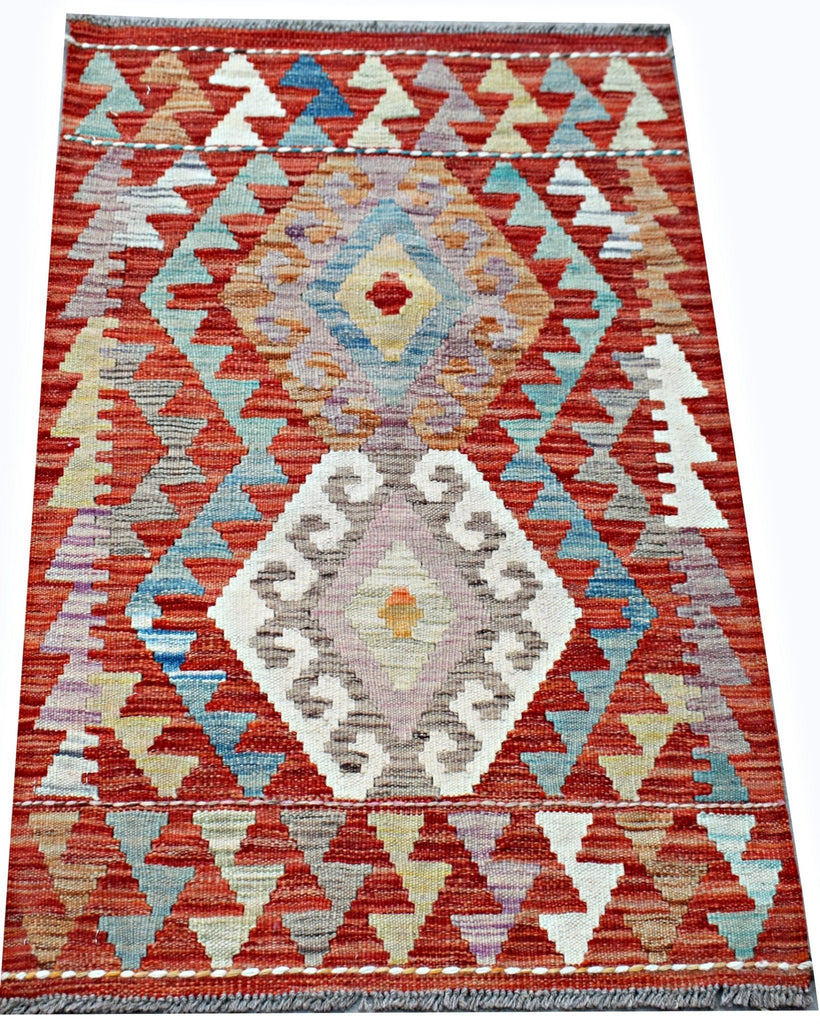 Handmade Mini Afghan Maimana Kilim | 97 x 67 cm | 3'3" x 2'3" - Najaf Rugs & Textile