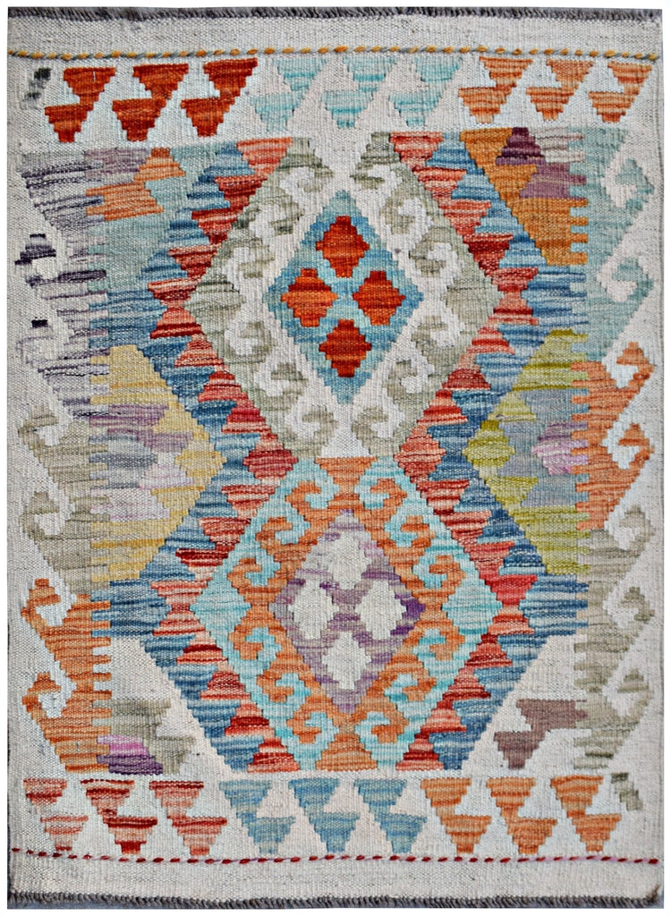 Handmade Mini Afghan Maimana Kilim | 99 x 64 cm | 3'3" x 2'1" - Najaf Rugs & Textile