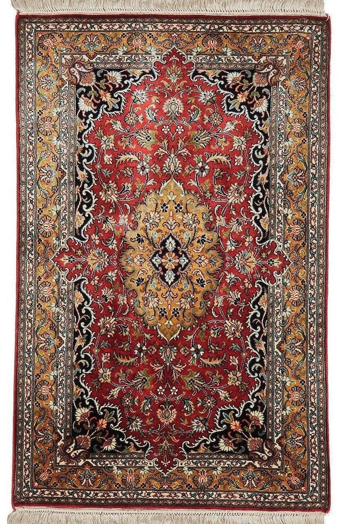 Handmade Mini Kashmiri Silk Rug | 99 x 62 cm | 3'2" x 2' - Najaf Rugs & Textile