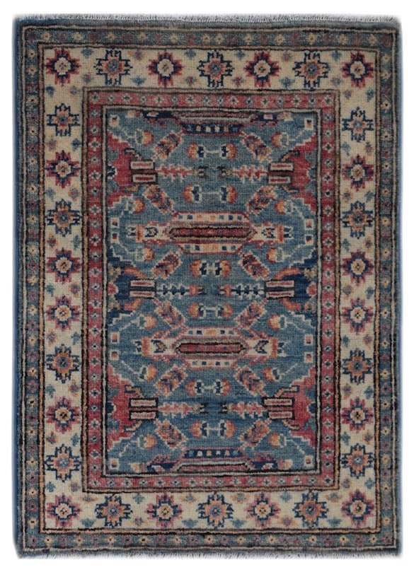 Handmade Mini Kazakh Rug | 87 x 64 cm | 2'10" x 2'1" - Najaf Rugs & Textile