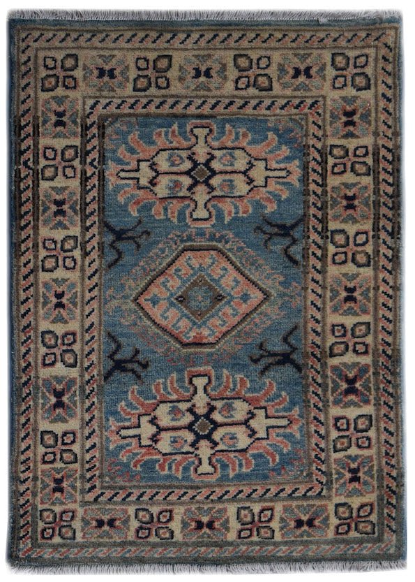 Handmade Mini Kazakh Rug | 88 x 63 cm | 2'11" x 2'1" - Najaf Rugs & Textile