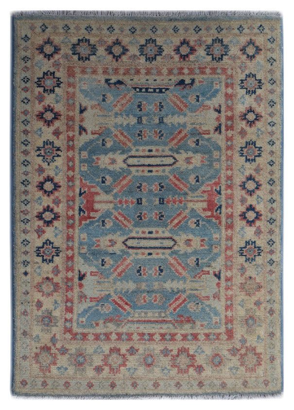 Handmade Mini Kazakh Rug | 88 x 64 cm | 2'11" x 2'1" - Najaf Rugs & Textile