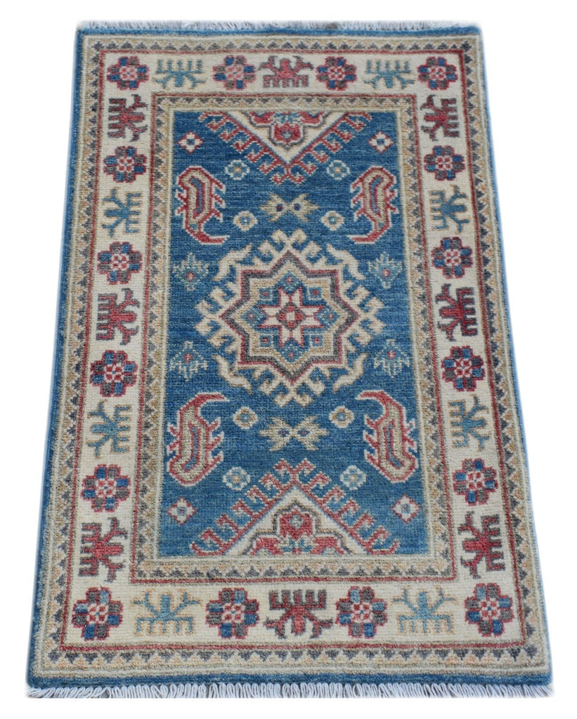 Handmade Mini Kazakh Rug | 89 x 58 cm | 2'11" x 1'10" - Najaf Rugs & Textile