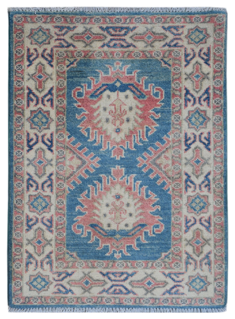 Handmade Mini Kazakh Rug | 89 x 62 cm | 2'11" x 2' - Najaf Rugs & Textile
