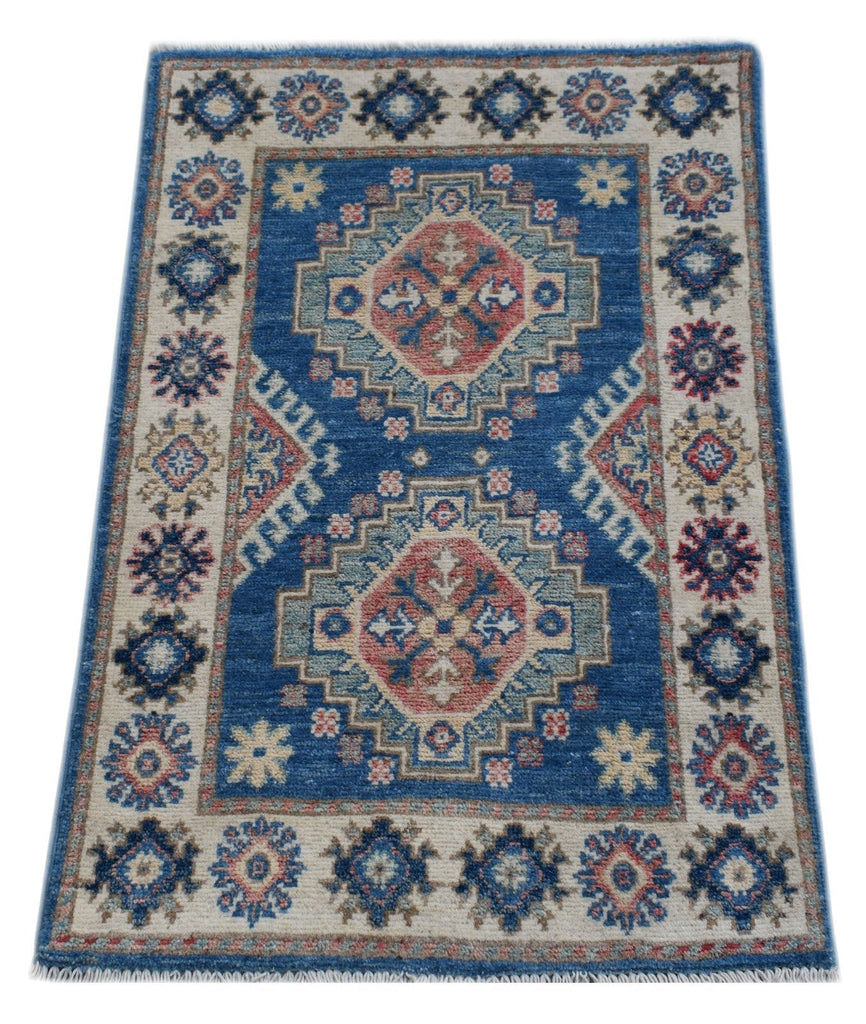 Handmade Mini Kazakh Rug | 90 x 62 cm | 2'11" x 2' - Najaf Rugs & Textile