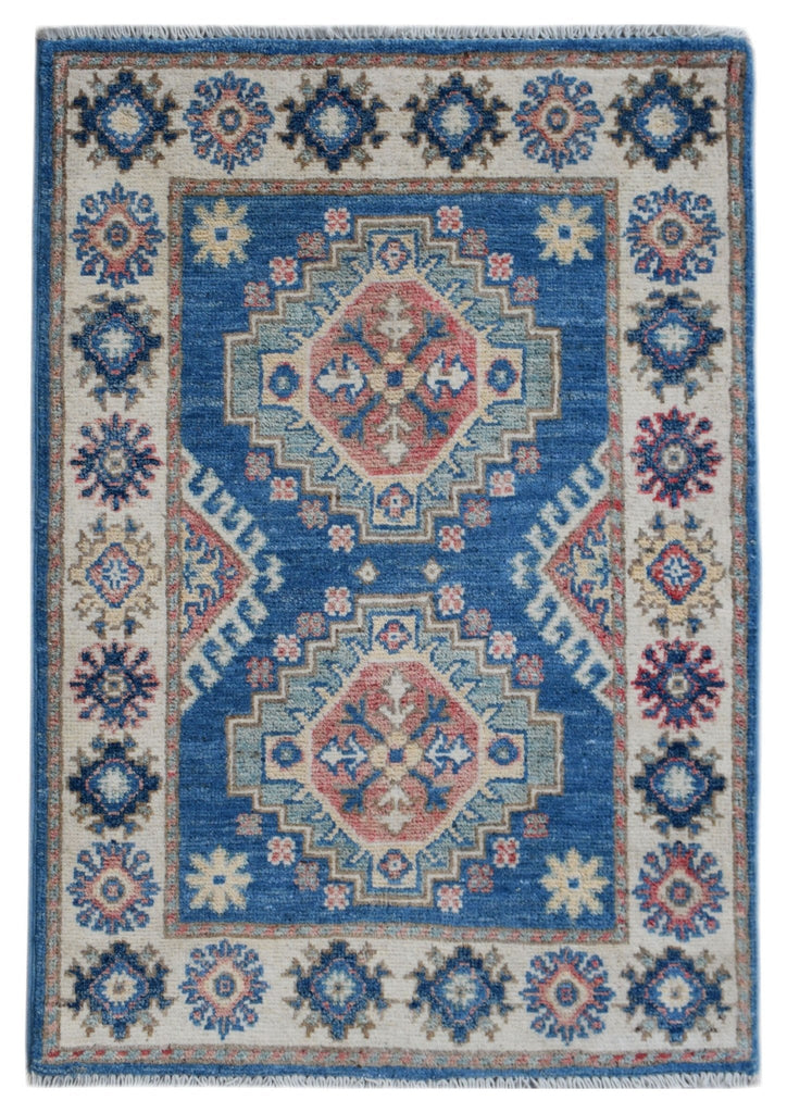Handmade Mini Kazakh Rug | 90 x 62 cm | 2'11" x 2' - Najaf Rugs & Textile